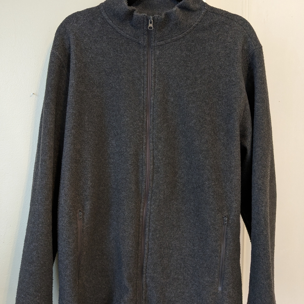 Charcoal Gray Zip Up Sweater with Fine Knit Texture